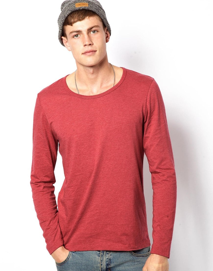 Asos Long Sleeve Tshirt with Bound Scoop Neck in Red for Men | Lyst