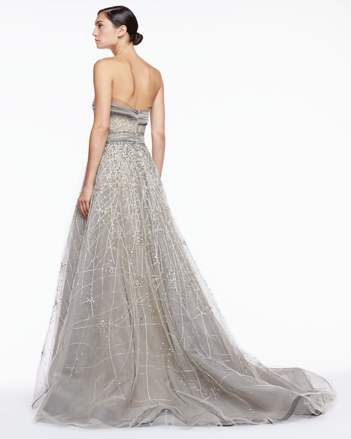 gray tulle gown