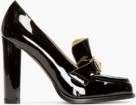 Versus Black Patent Leather Heeled Loafers in Black | Lyst