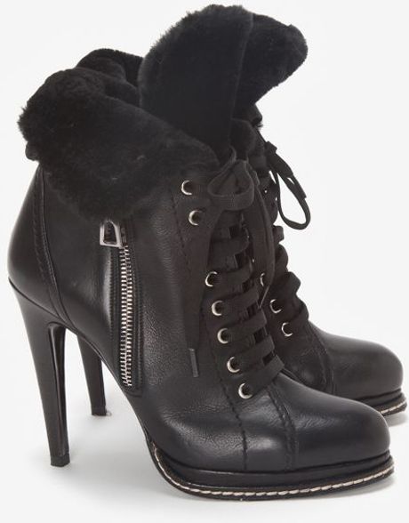 Barbara Bui Shearling Fur Lined Lace Up High Heel Boots in Black | Lyst