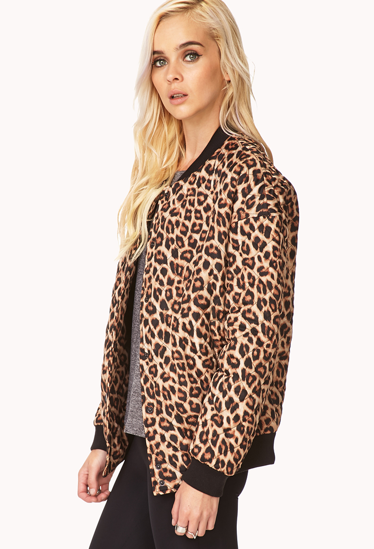 Forever 21 Quilted Leopard Bomber Jacket | Lyst