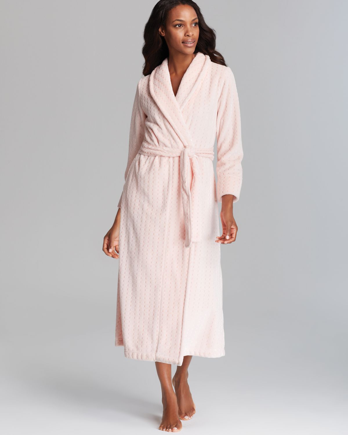 Lyst - Oscar De La Renta Plush Comfort Long Robe in Pink