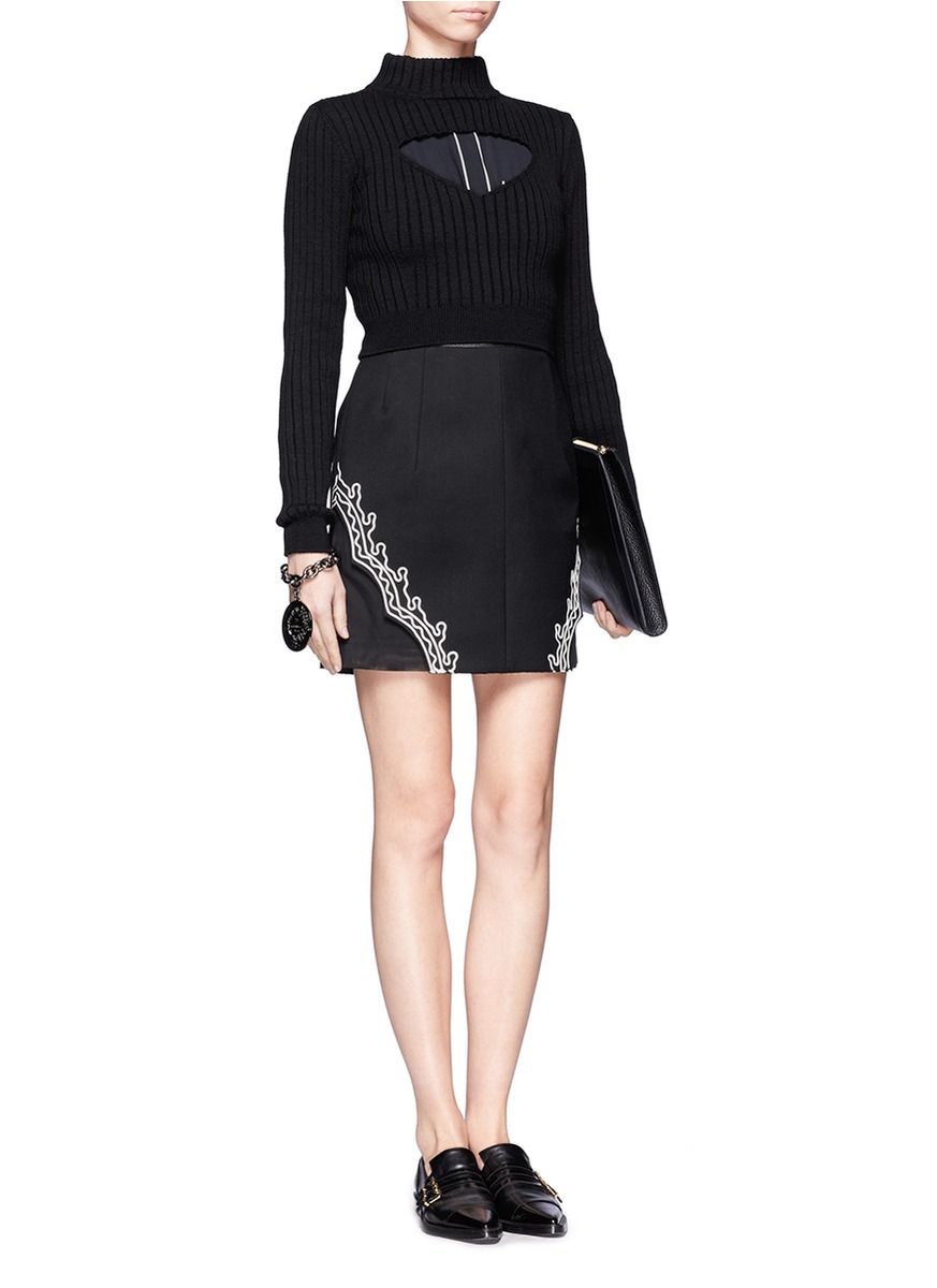 Lyst - Toga Mesh Underlay Cutout Side Wool Skirt in Black