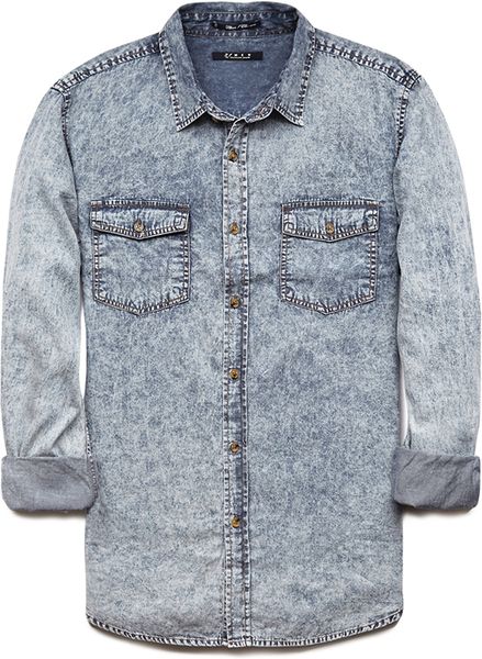 21men Classic Fit Acid Wash Shirt in Blue for Men (Denim washed) | Lyst