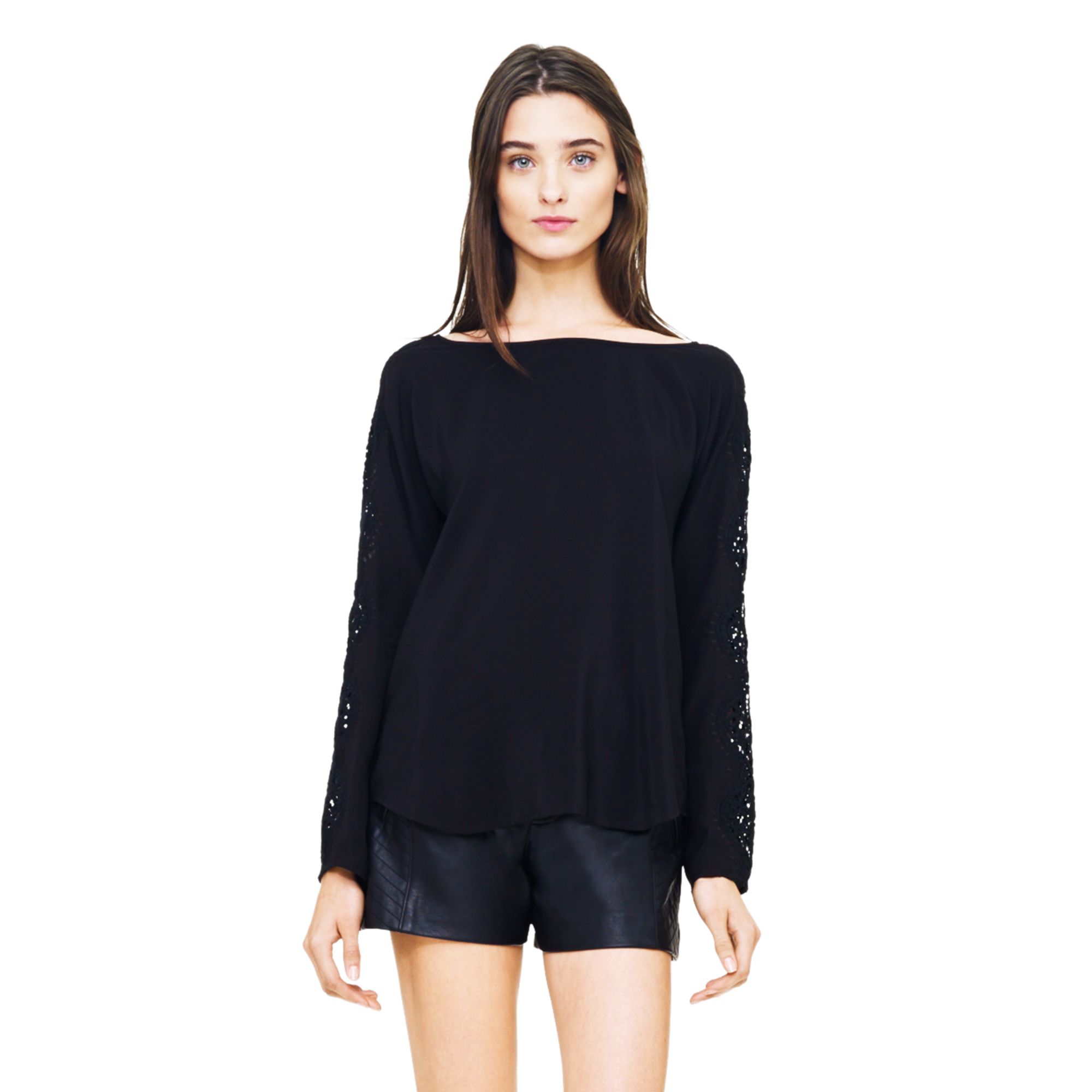 Lyst - Club Monaco Marci Lace Sleeve Top in Black