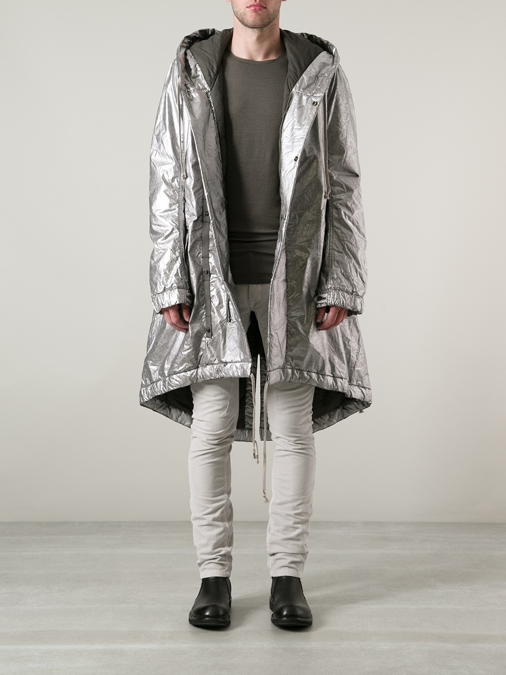 Lyst Drkshdw by rick owens Metallic Hooded Coat in Metallic for Men