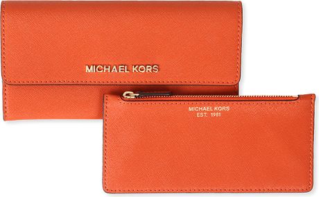 Michael Kors Saffiano Leather Trifold Wallet in Orange (Burnt orange ...