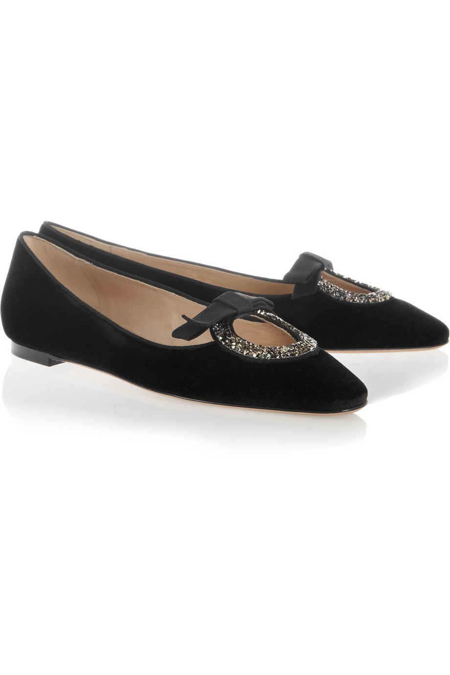 Lyst - Valentino Crystal-Embellished Velvet Ballet Flats in Black