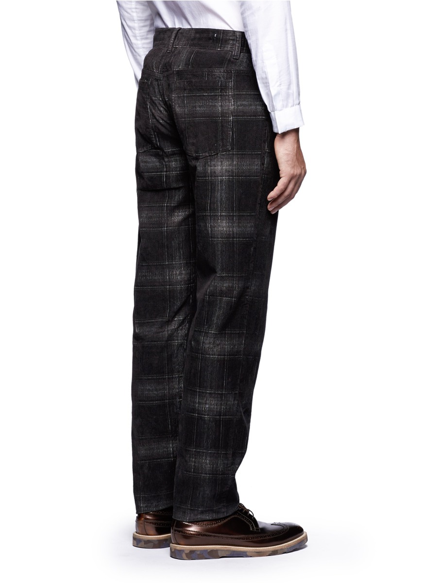 Lyst Ymc Plaid Pattern Cotton Corduroy Pants in Black for Men