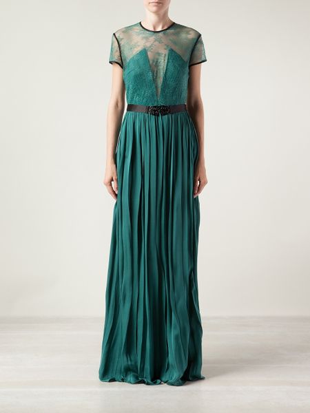 Catherine Deane Vneck Pleated Gown in Green | Lyst