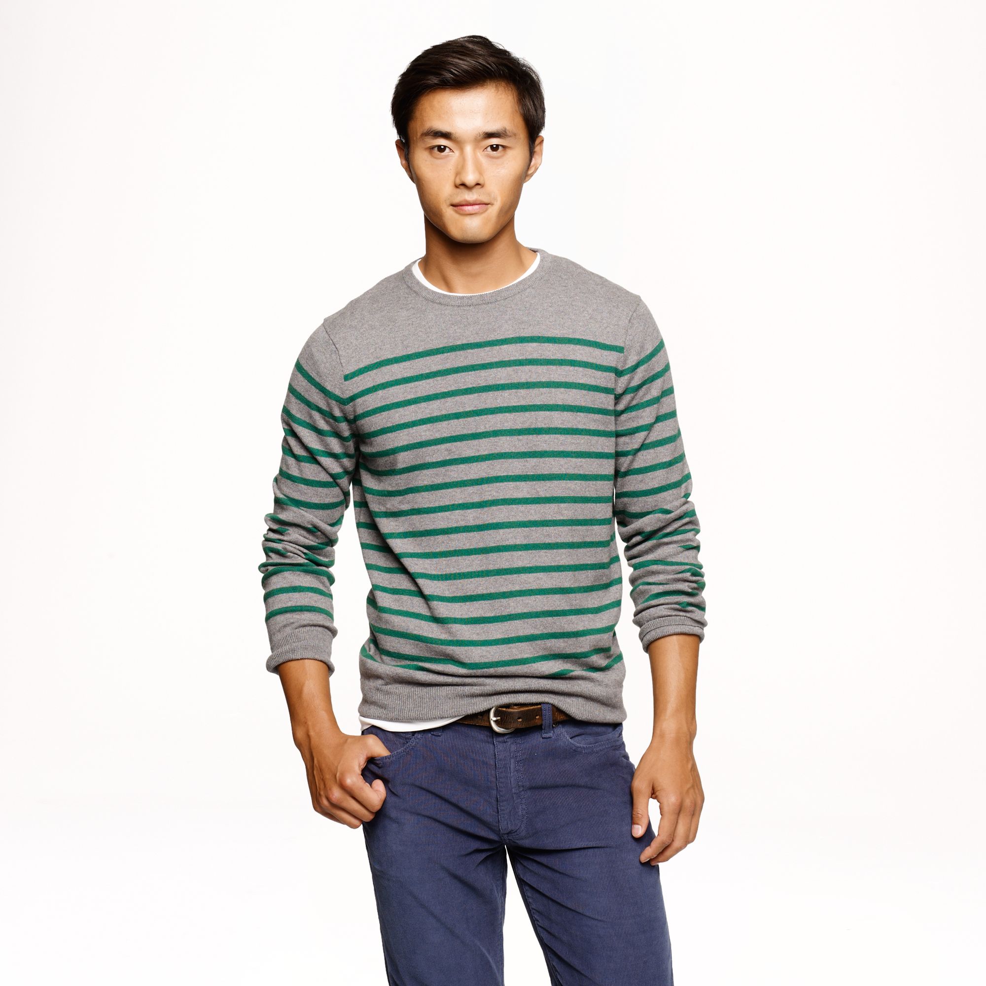 J.crew Cotton-cashmere Sweater In Autumn Pine Stripe in Green for Men ...