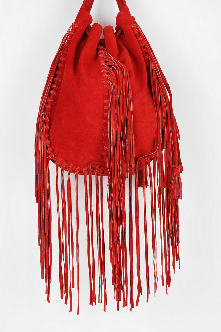 Ecote Suede Fringe Shoulder Bag in Red Lyst
