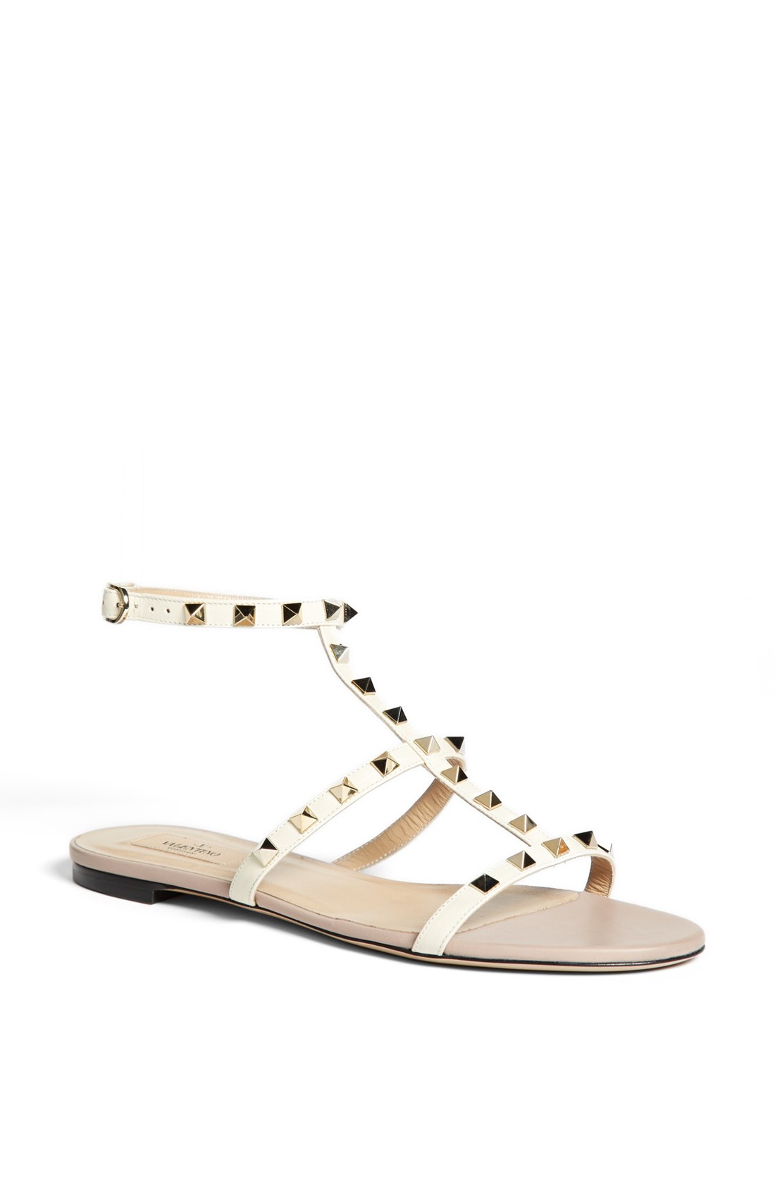 Valentino Rockstud Tstrap Sandal in White (Ivory) | Lyst