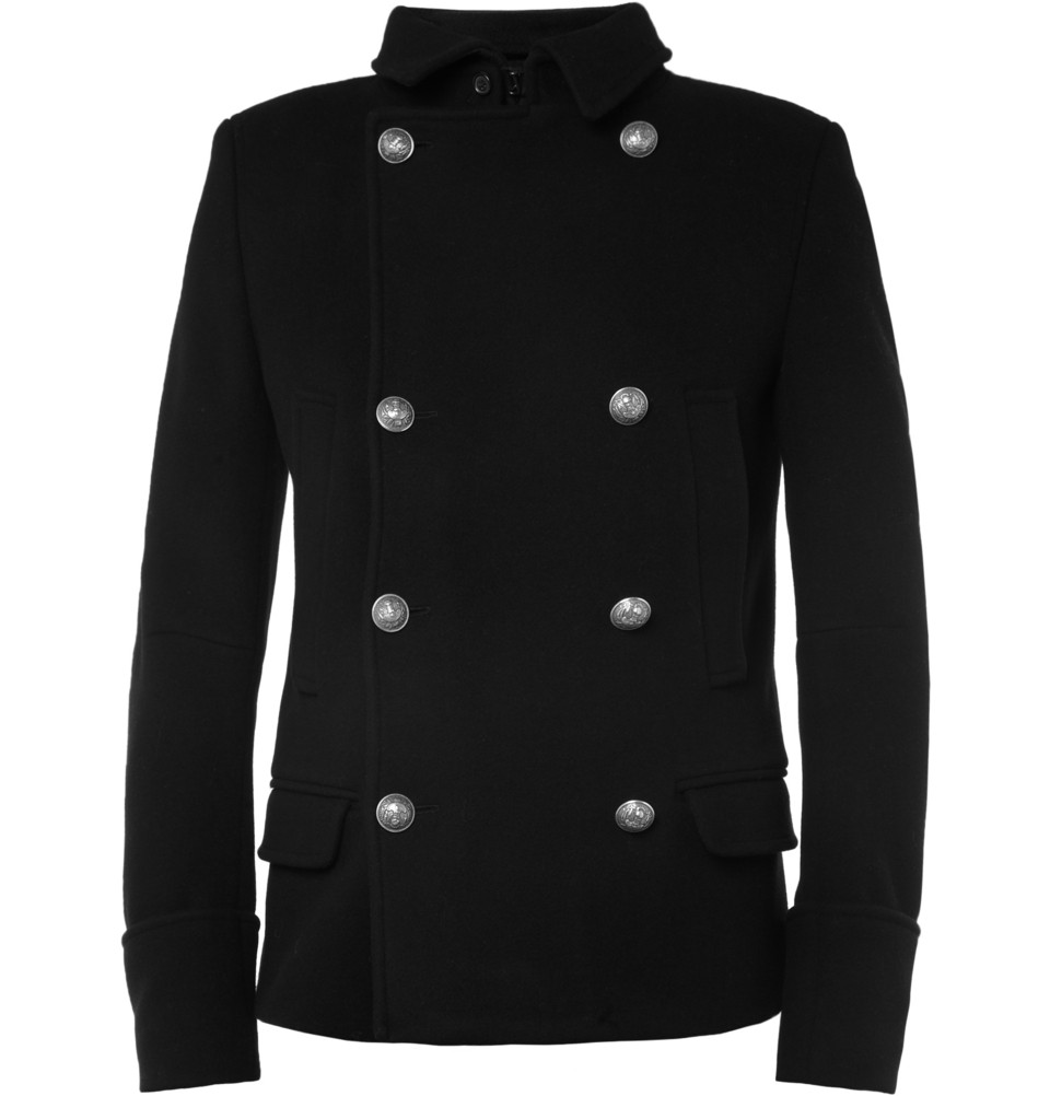 Lyst - Balmain Double-breasted Long Coat in Black for Men