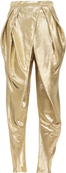 Balmain Goldtone Lamé Silk Pants in Gold | Lyst