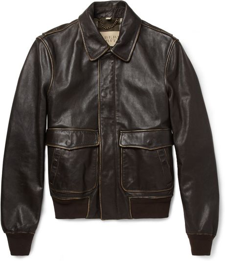 Burberry Brit Burnished Leather Bomber Jacket in Brown for Men | Lyst