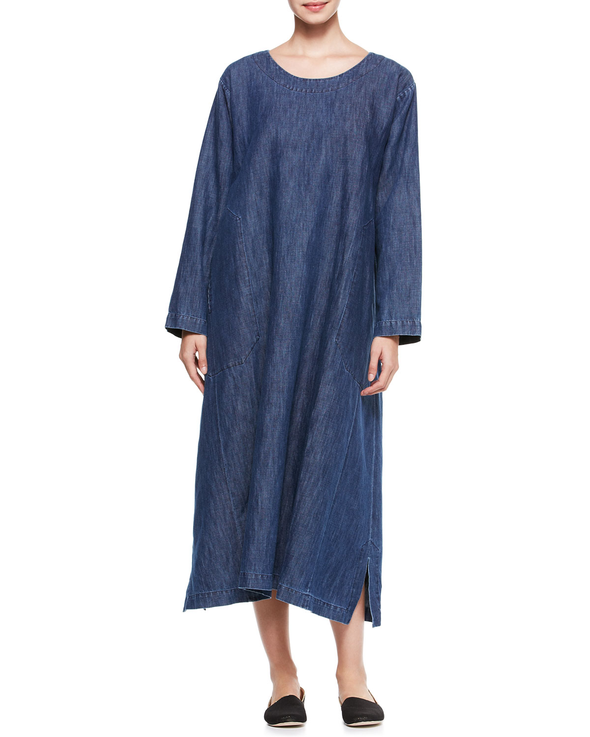 Lyst - Eskandar Aline Roundneck Dress Denim in Blue