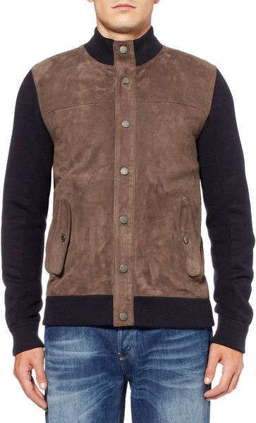 Faconnable Suede-front Cotton and Cashmere-blend Bomber Jacket in Brown ...