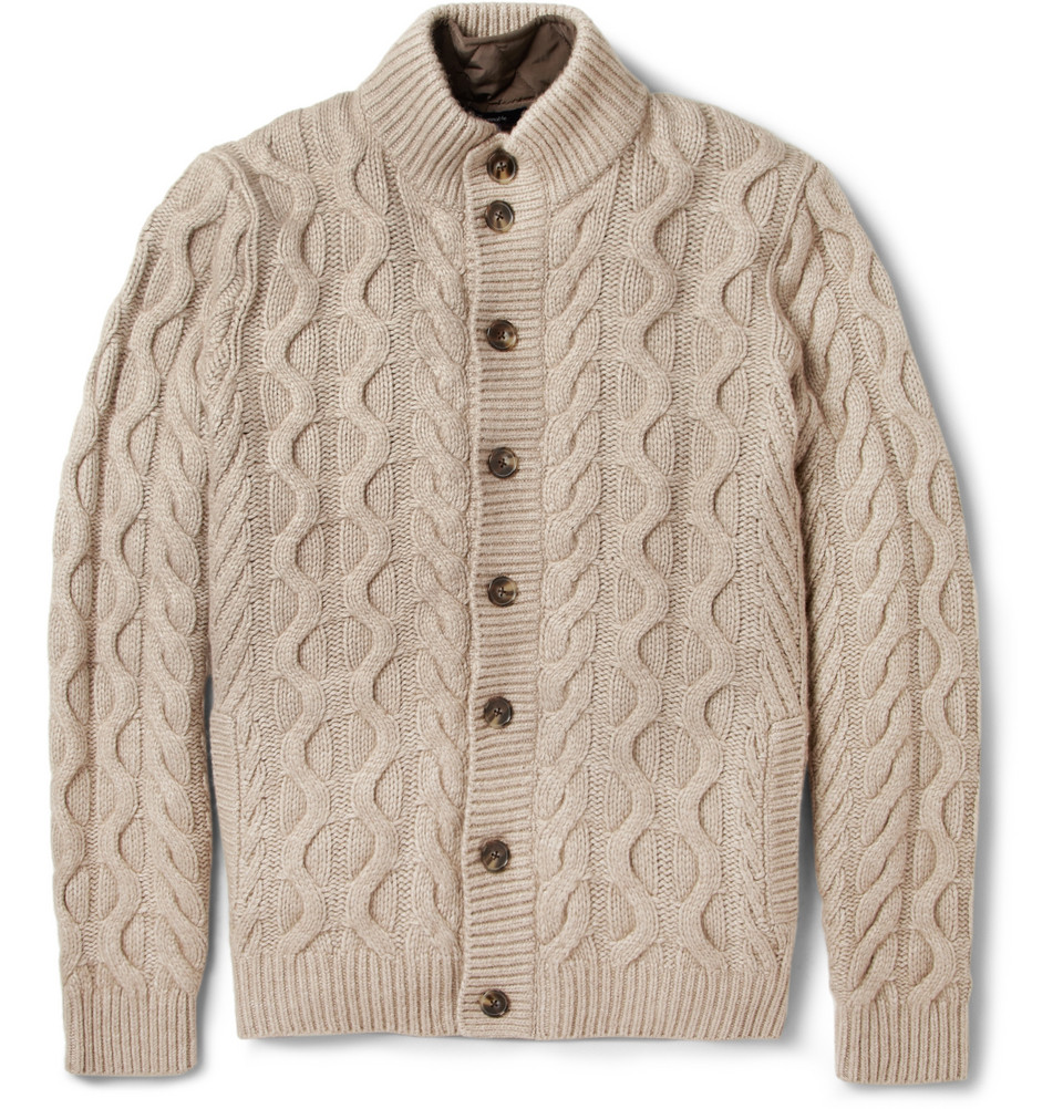Lyst - Façonnable Cable Knit Cardigan with Detachable Quilted Lining in ...