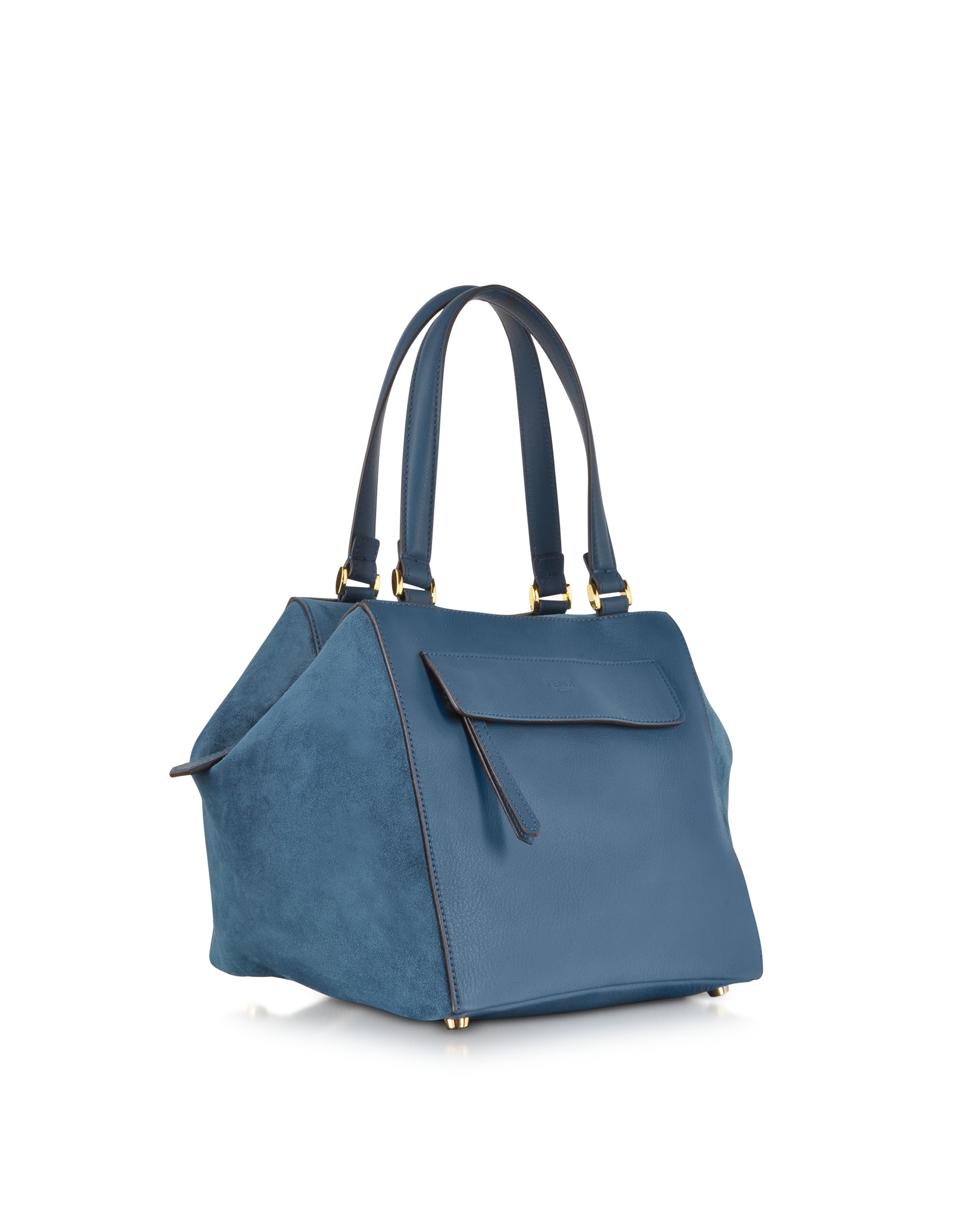 Fendi Blue Leather and Suede Small Boston Bag in Blue Lyst