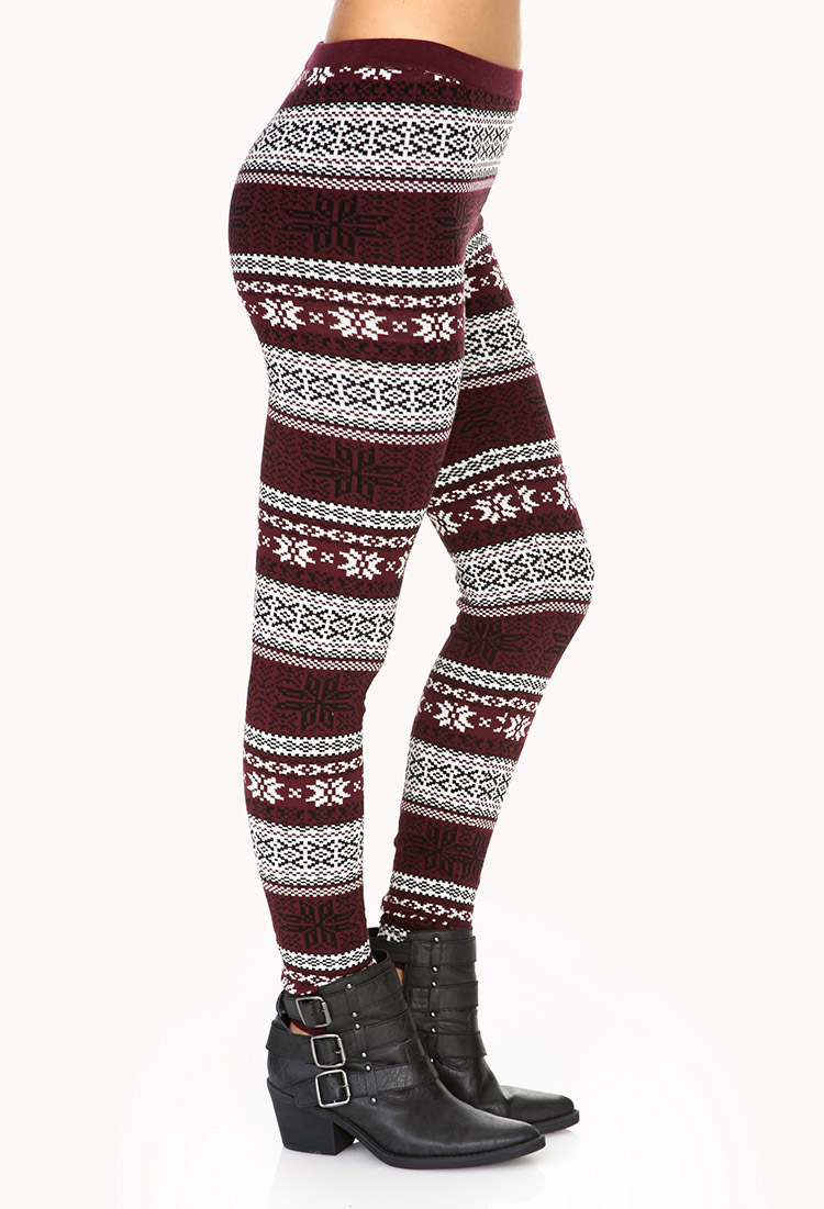 Forever 21 Festive Fair Isle Sweater Leggings in Red | Lyst