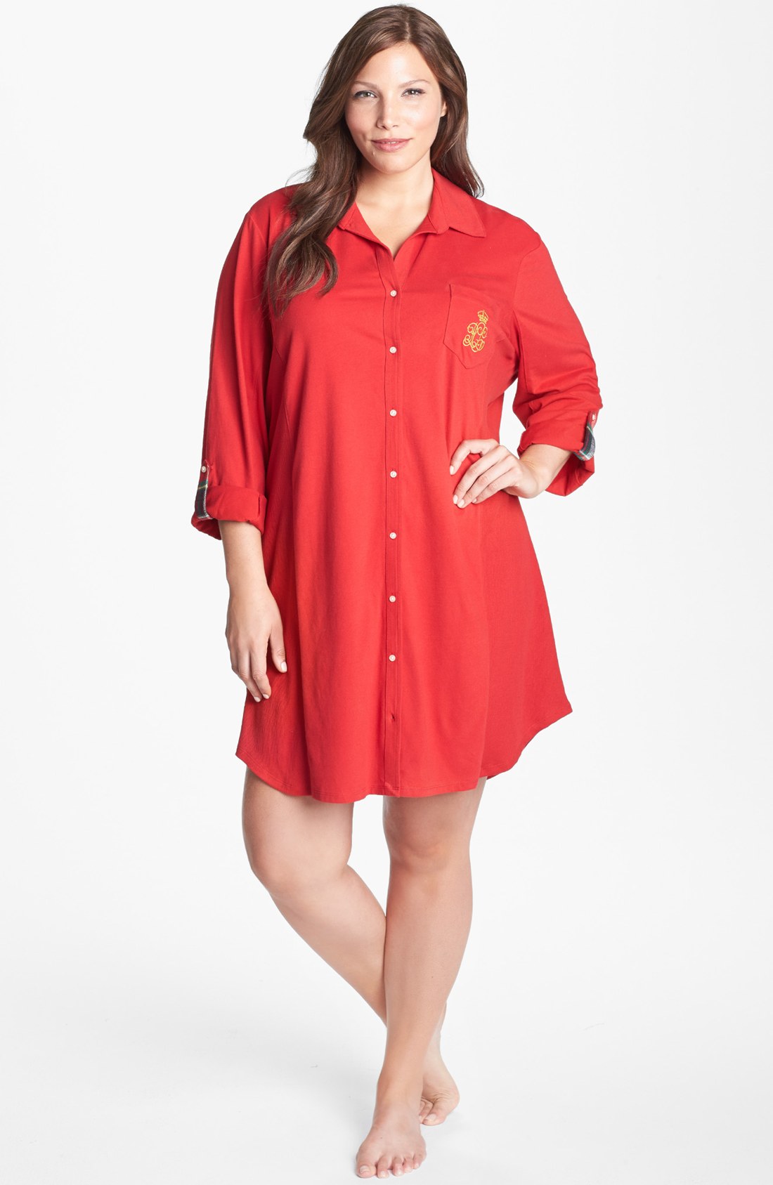 Lauren By Ralph Lauren Roll Sleeve Nightshirt in Red (Holiday Red) | Lyst