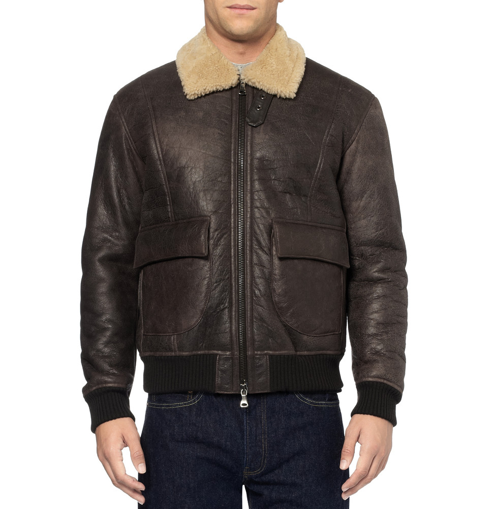Lyst - Lot78 Shearling Bomber Jacket in Brown for Men