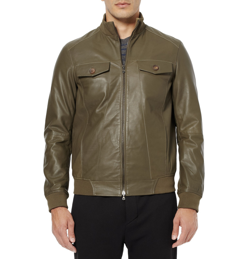 Lyst Lot78 Leather iBomberi iJacketi in Green for Men