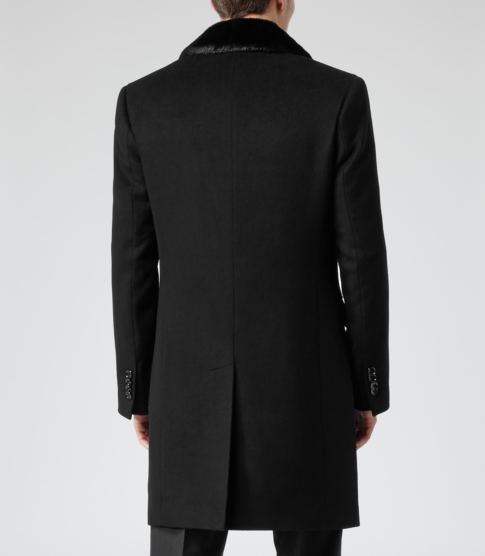 Lyst - Reiss King Faux Fur Collar Coat in Black for Men