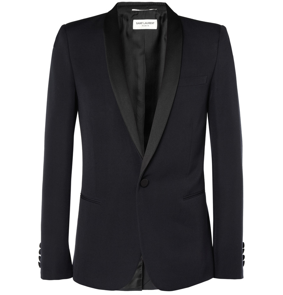 Lyst - Saint Laurent Slimfit Wool Tuxedo Blazer in Blue for Men