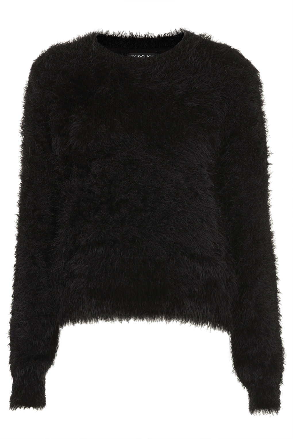 Topshop Knitted Fluffy Crew Jumper in Black | Lyst