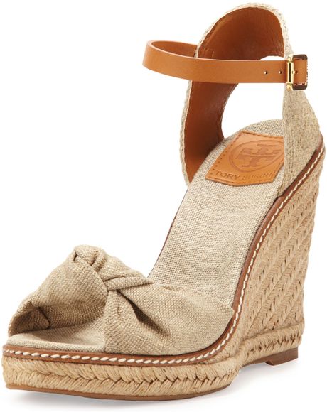 Tory Burch Macy Linen Espadrille Wedge Gold Wash in Beige (GOLD WASHED ...