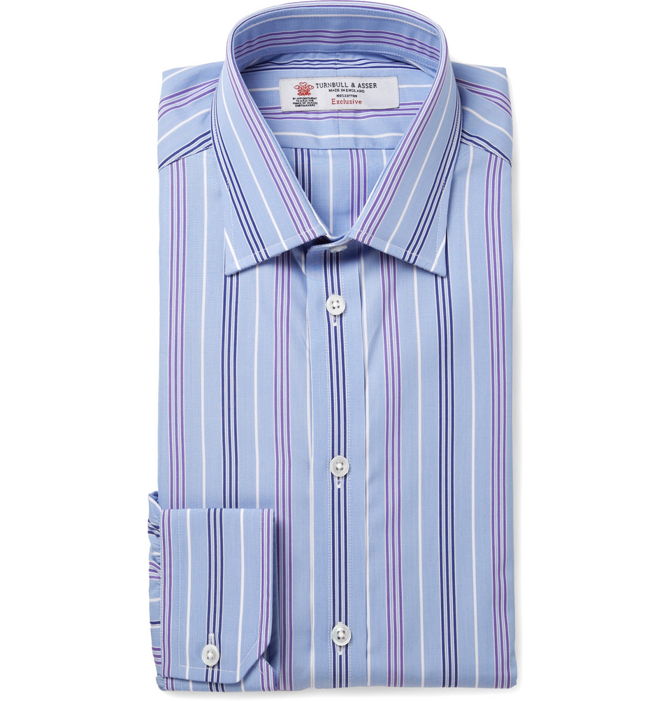 Turnbull & Asser Blue Slimfit Striped Cotton Shirt in Blue for Men | Lyst