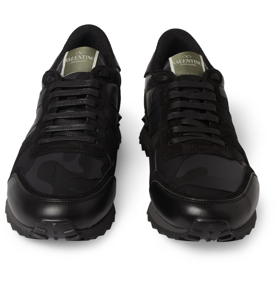 Lyst - Valentino Camouflage-Print Leather And Suede Sneakers in Black ...