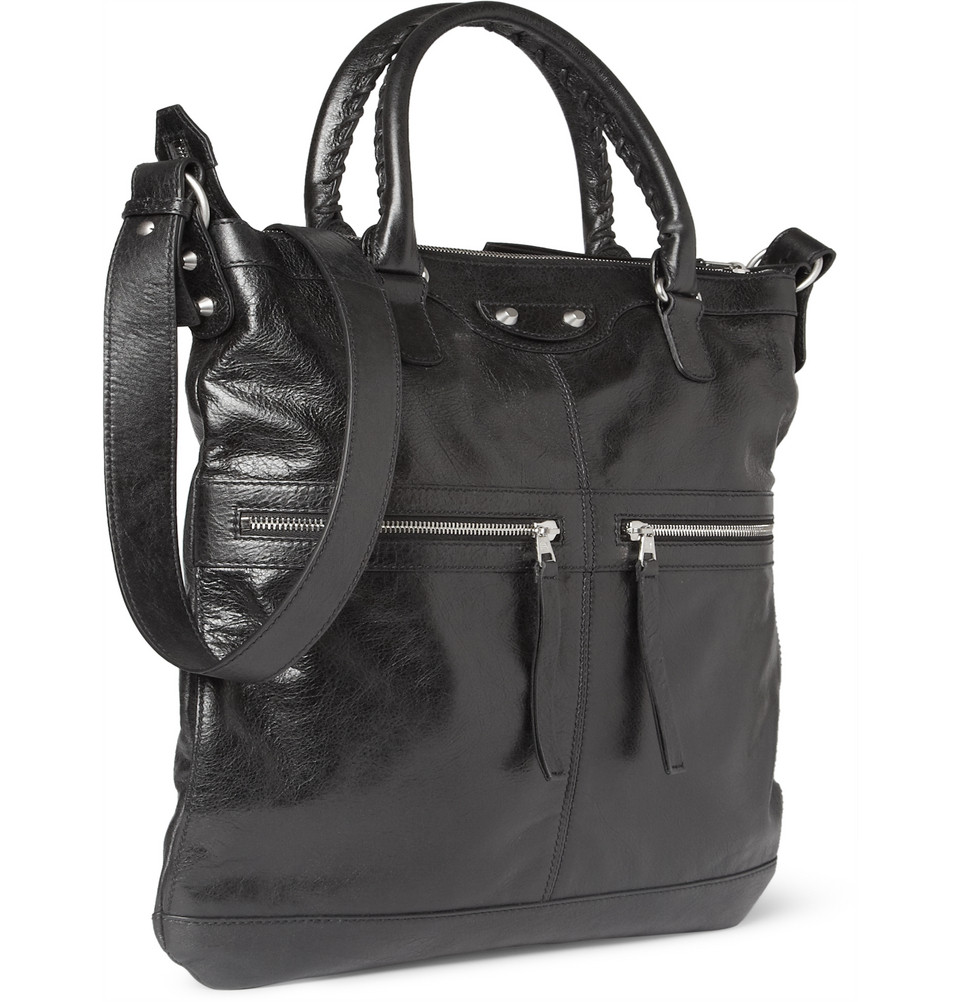 Balenciaga Creased-Leather Tote Bag in Black for Men | Lyst