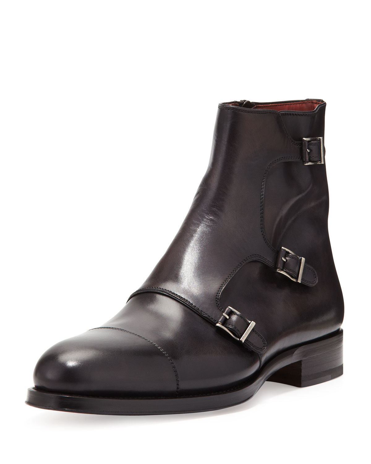 Bergdorf Goodman Hand-Antiqued 3-Buckle Chelsea Boot In Gray in Black ...