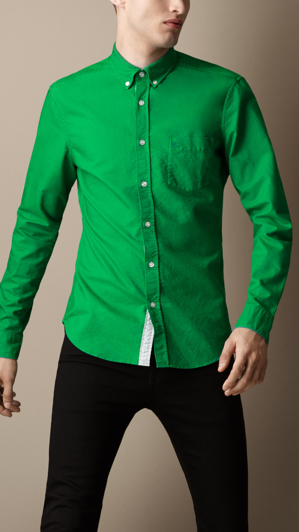 Burberry Emerald Buttondown Collar Cotton Shirt Product 1 14472541 238087934 