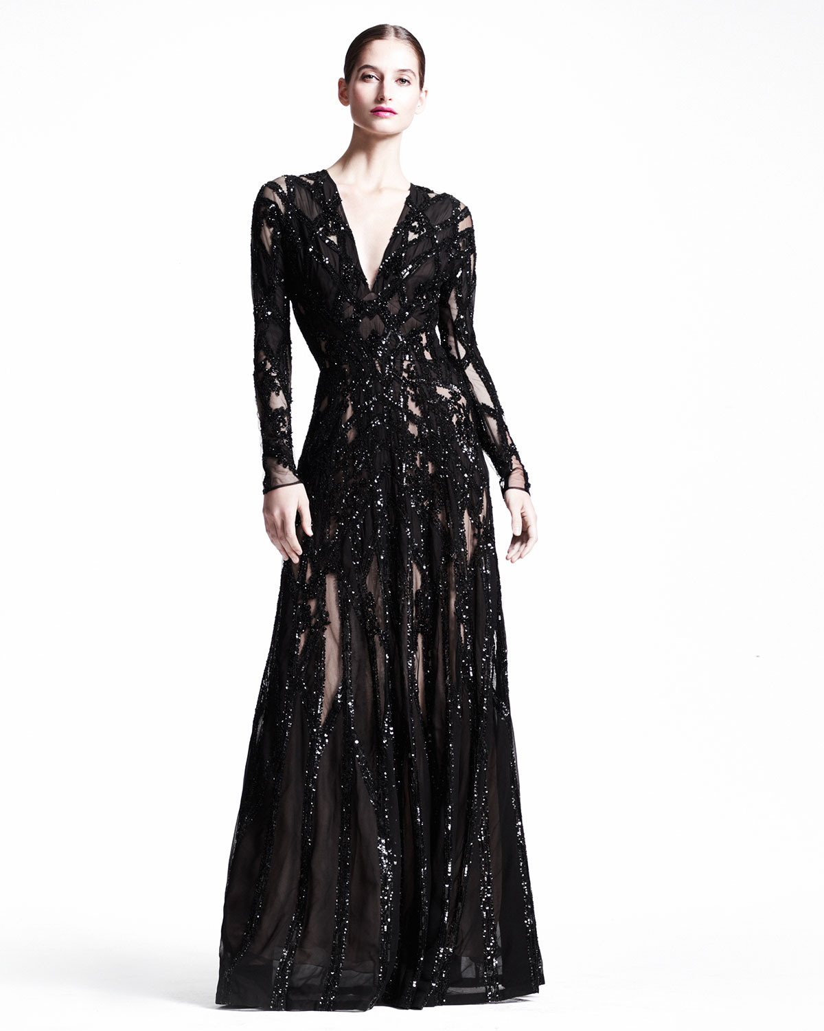 Elie saab Sheer Sequin Gown Black in Black | Lyst