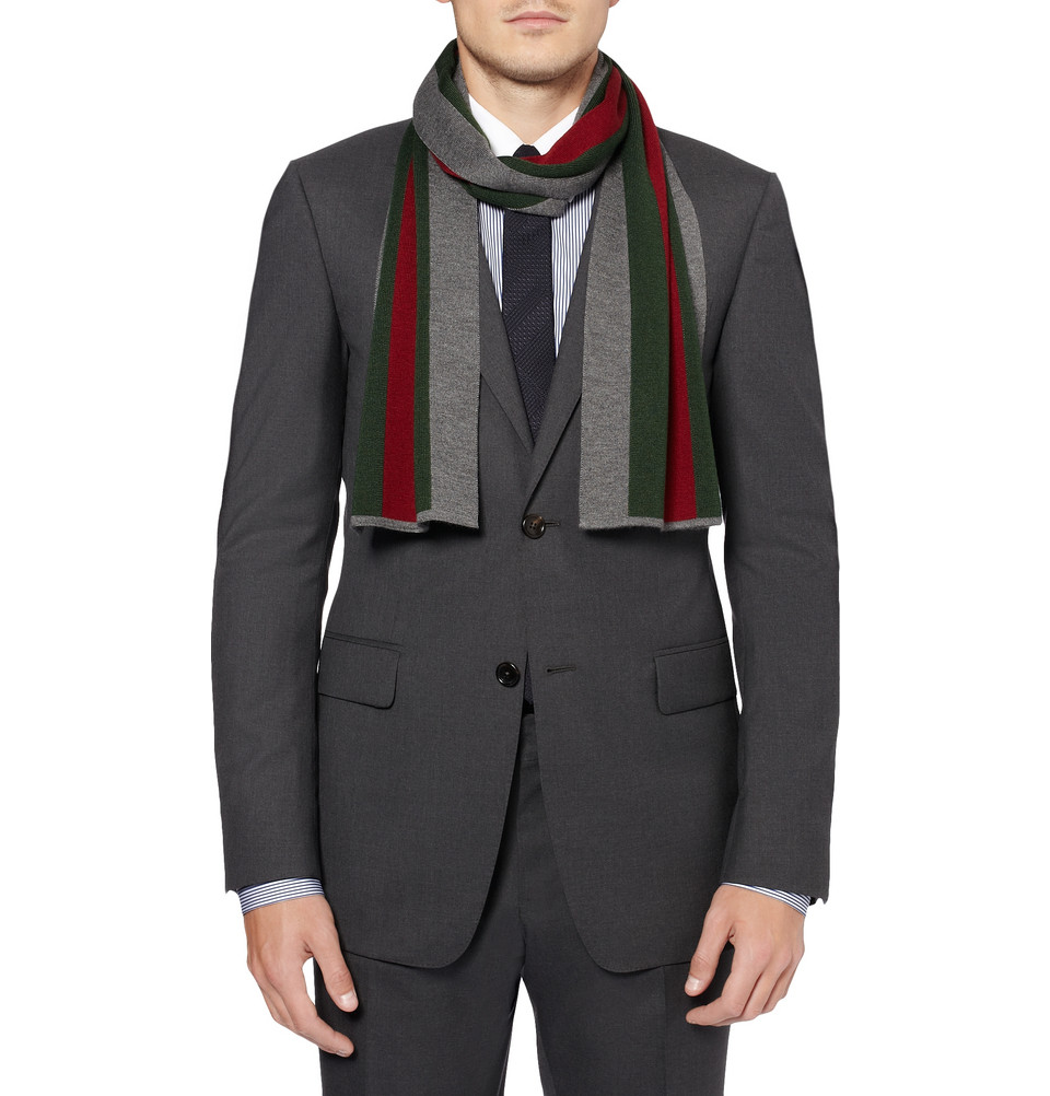 Lyst Gucci Striped Wool and Silkblend Scarf in Red for Men