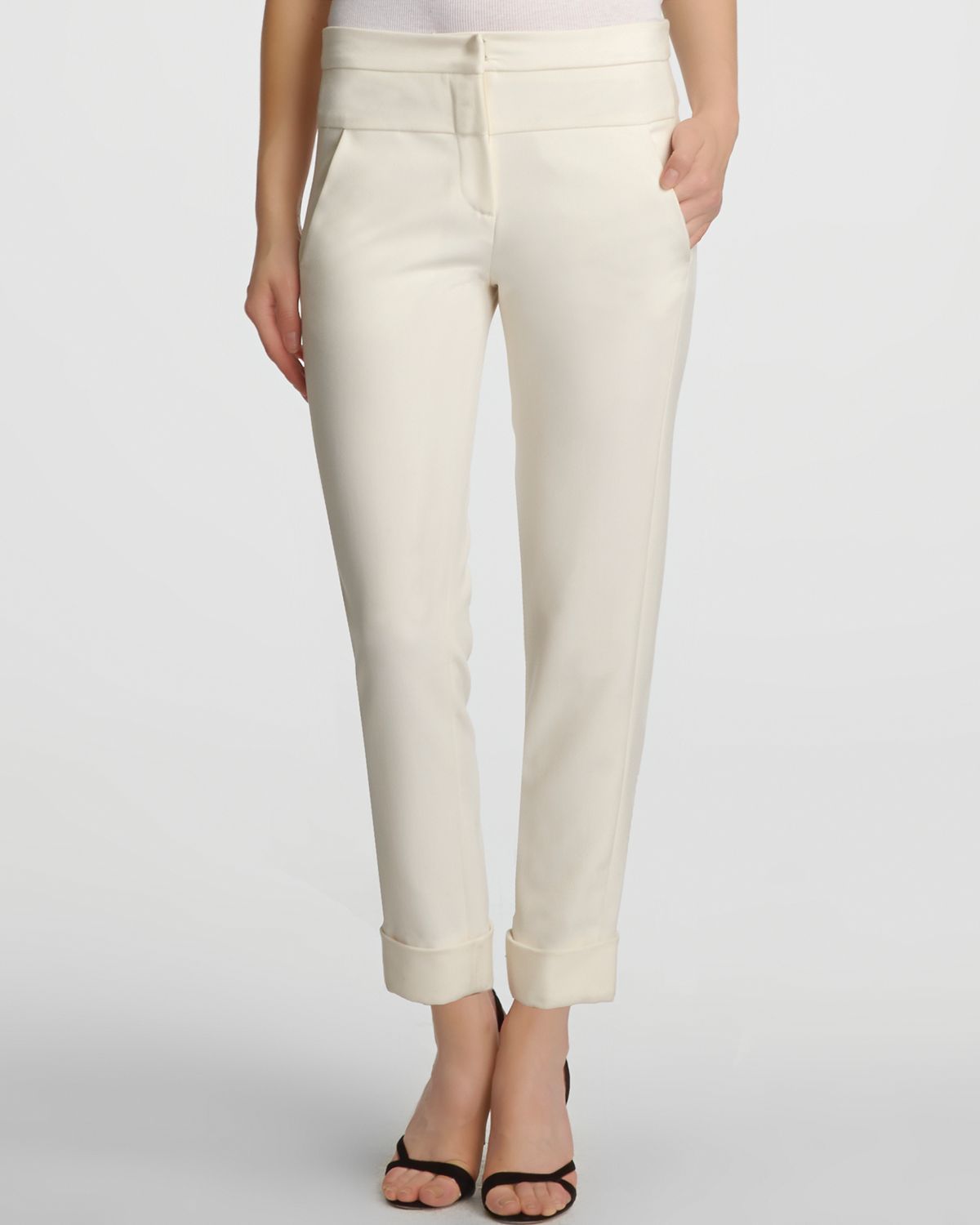Lyst Halston Ankle Length Cuffed Skinny Pants in White
