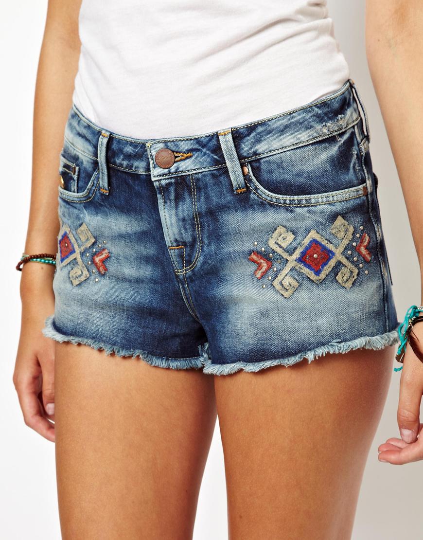 Lyst Pepe Jeans Embroidered Denim Shorts in Blue