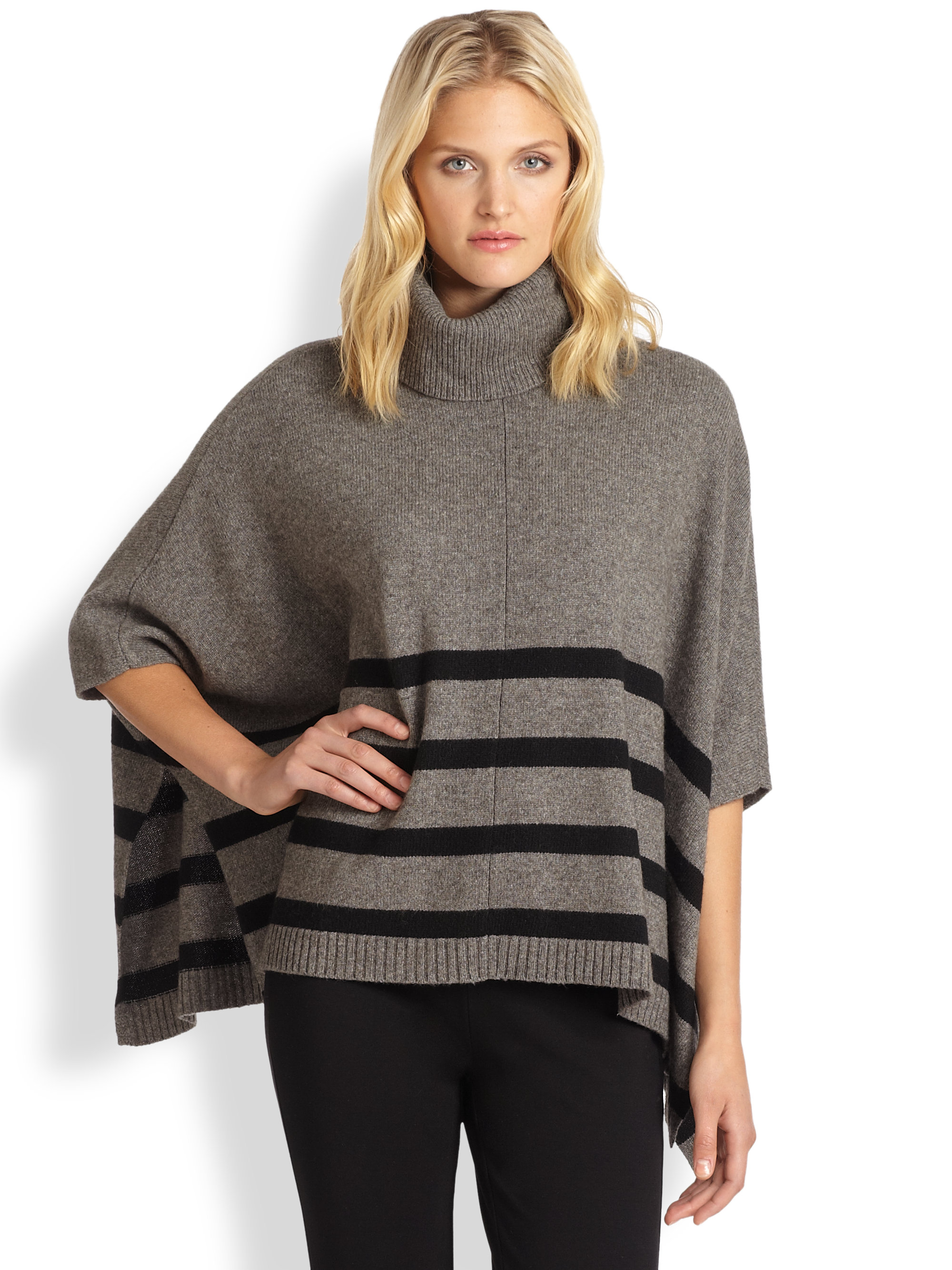 Lyst - Eileen Fisher Striped Turtleneck Poncho in Black