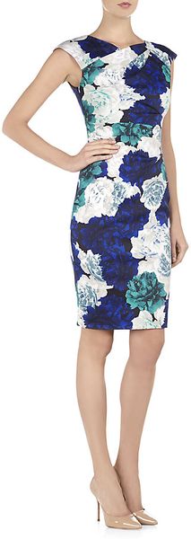 Karen Millen Rose Print Dress in Multicolor (rose) | Lyst