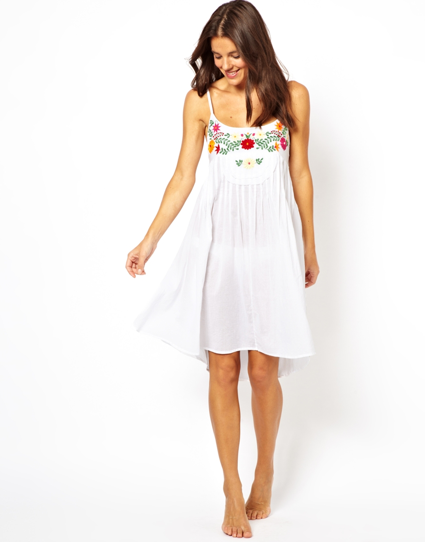 Lyst  ASOS Floral Embroidered Cotton Beach Dress in White