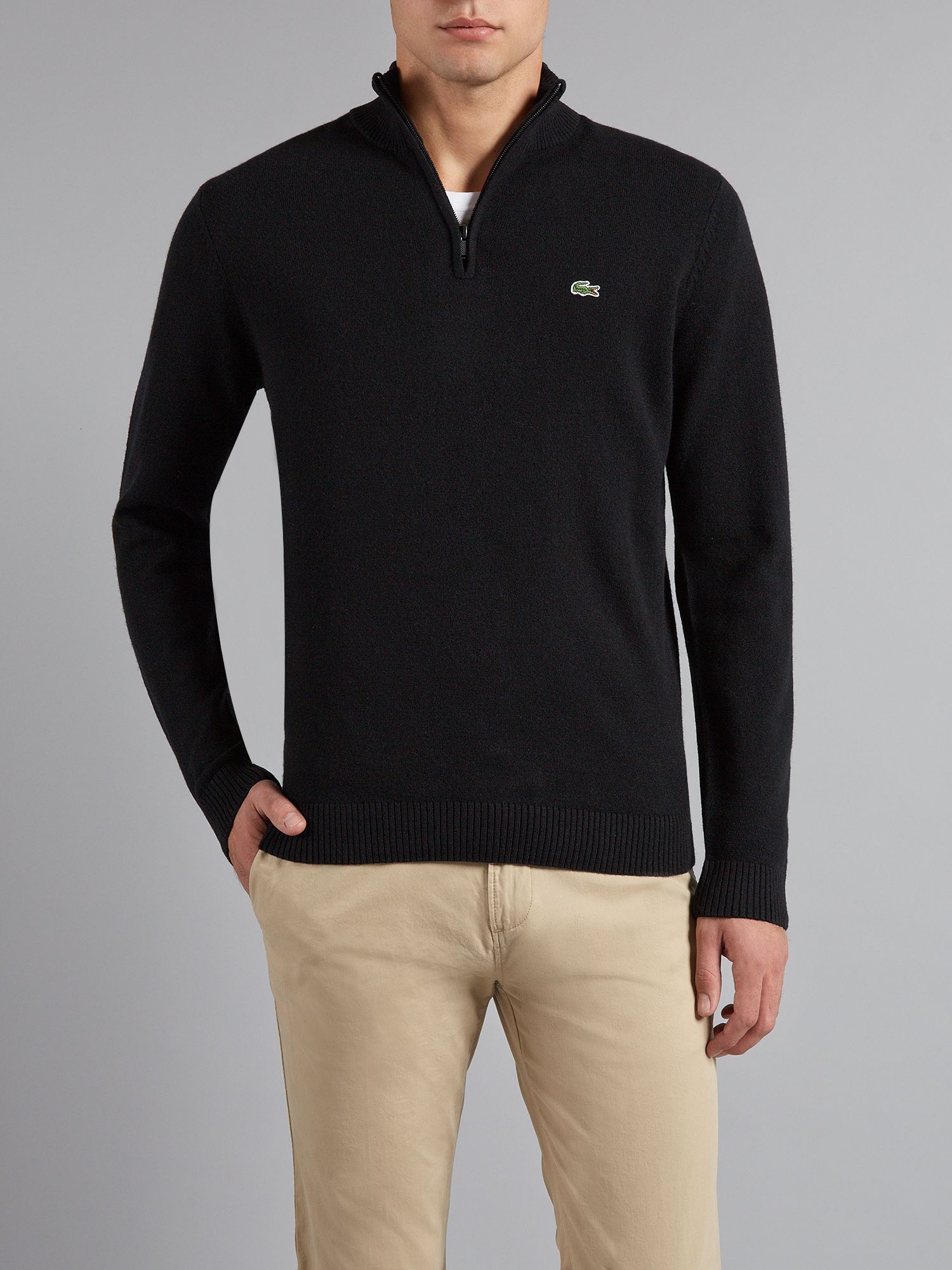 Lacoste Zip Collar Lambswool Sweater In Black For Men Lyst 7894