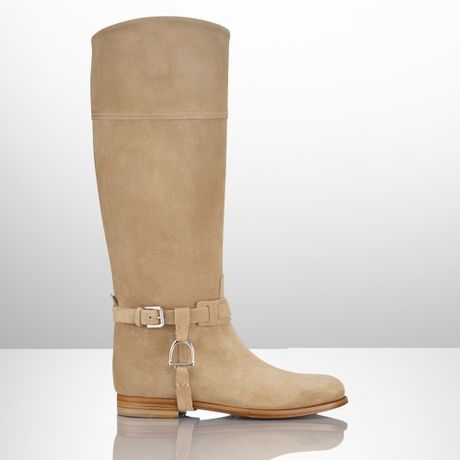 Ralph Lauren Collection Sage Calf Suede Riding Boot in White (Cream) | Lyst