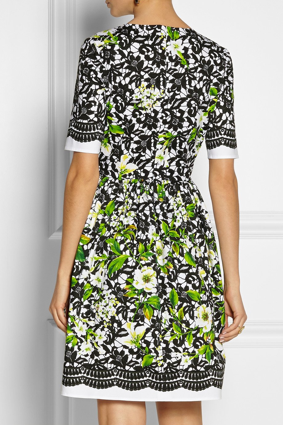 Lyst - Oscar De La Renta Printed Stretch Cotton Poplin Dress in Green