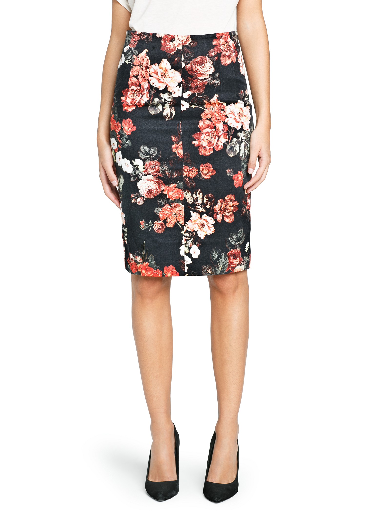 Mango Floral Print Pencil Skirt in Black | Lyst