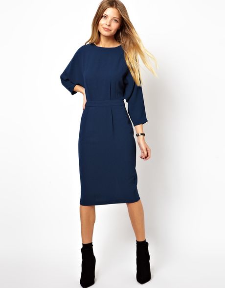 Asos Crepe Batwing Dress in Blue (Inkblue) | Lyst