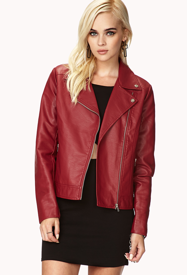 Lyst Forever 21 Chic Girl Moto Jacket In Red Gallery